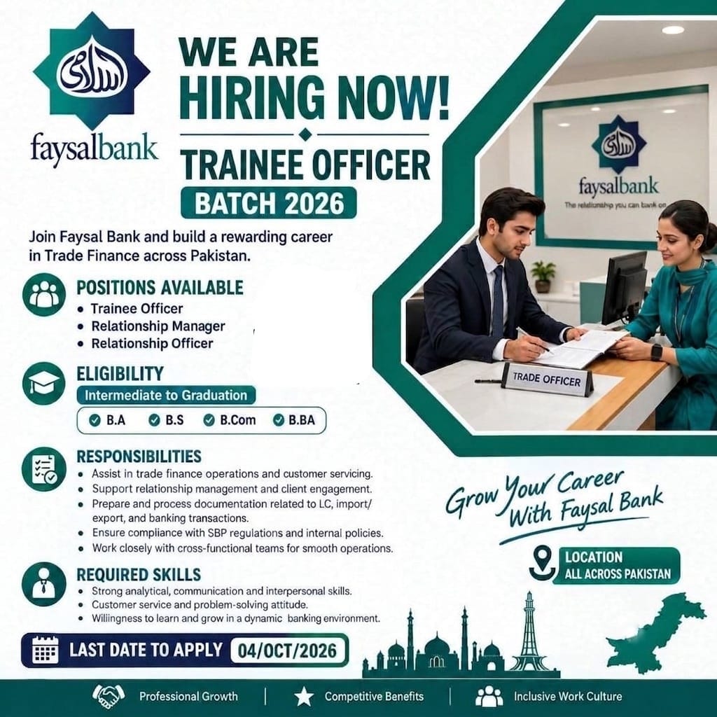 Faysal Bank Jobs 2026 – Trainee Officer & Relationship Officer