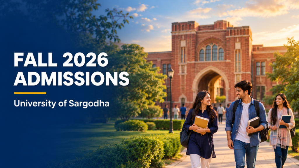 University of Sargodha Admissions Fall 2026 – students in front of the university campus building